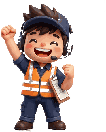 Ground crew character celebrating a level win